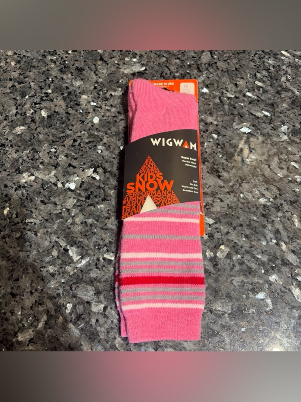 New WigWam Snow Swirl Pink Merino Wool Socks Kids XL Women 4-7